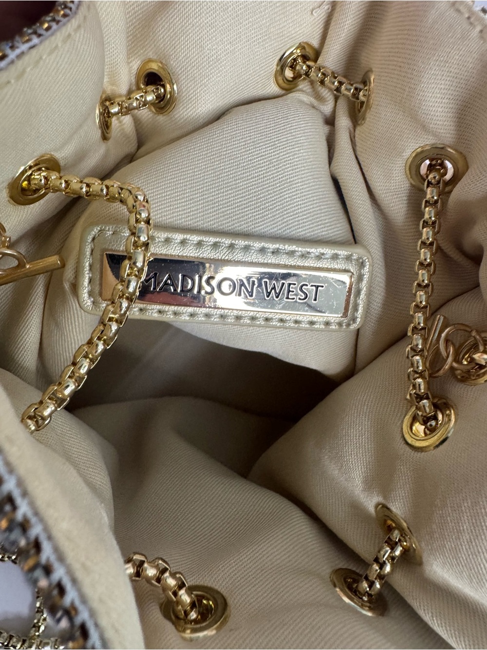 #387 Madison West Zafira Rhinestone Two-Way Bucket Evening Bag - Picture 14 of 15